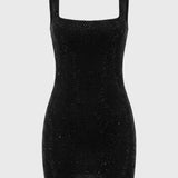 Zwarte Pailletten Mini Jurk
