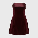 Dames Strapless Fluwelen Mini Jurk