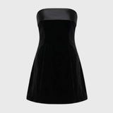 Dames Strapless Fluwelen Mini Jurk