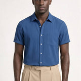 Heren Casual Overhemd met Korte Mouwen en Structuur