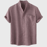 Heren Casual Overhemd met Korte Mouwen en Henley Kraag