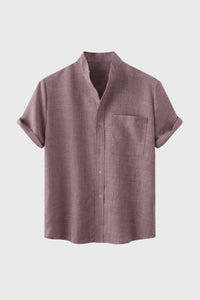 Heren Casual Overhemd met Korte Mouwen en Henley Kraag