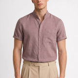 Heren Casual Overhemd met Korte Mouwen en Henley Kraag