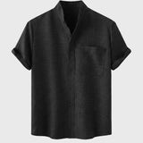 Heren Casual Overhemd met Korte Mouwen en Henley Kraag