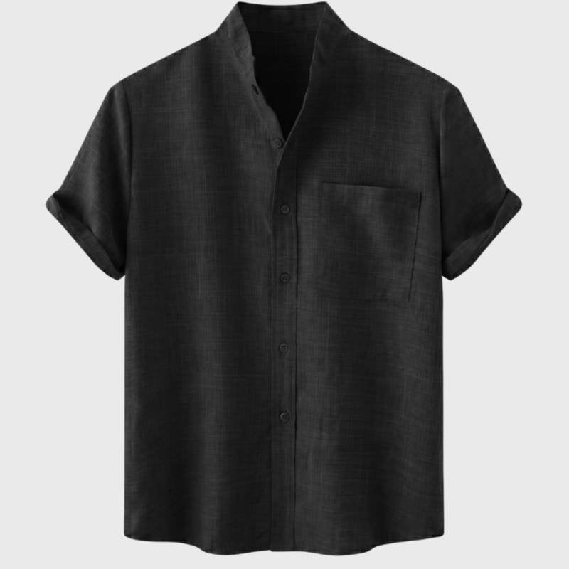 Heren Casual Overhemd met Korte Mouwen en Henley Kraag