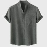 Heren Casual Overhemd met Korte Mouwen en Henley Kraag