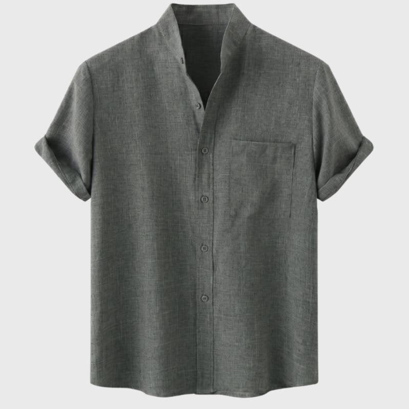 Heren Casual Overhemd met Korte Mouwen en Henley Kraag