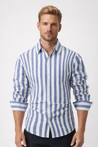 Heren Gestreept Overhemd met Lange Mouwen en Slim Fit