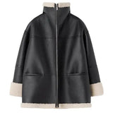 Lizzy | Oversized Kunstleer Shearling-Jack in Zwart