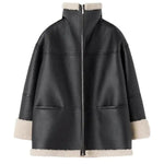 Lizzy | Oversized Kunstleer Shearling-Jack in Zwart