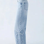 Yasmin | Rechte Snit Wijde Pijpen Denim Jeans met Patches