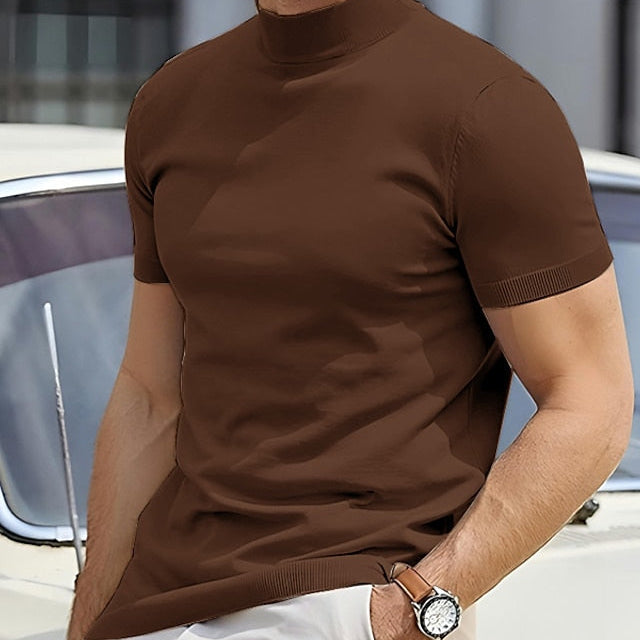 Casual Basic Turtleneck T-shirt voor Heren met Korte Mouwen