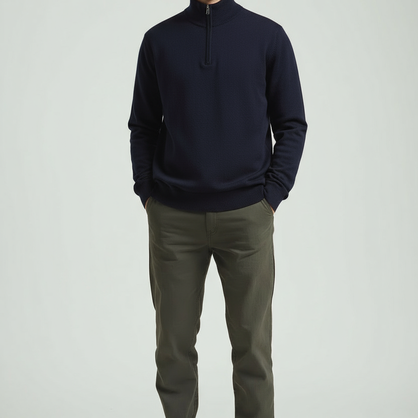 Heren Quarter Zip Trui – Slim Fit Sport Pullover met Mock Neck