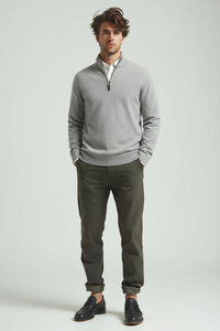 Heren Quarter Zip Trui – Slim Fit Sport Pullover met Mock Neck