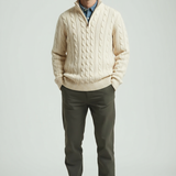 Heren Luxe Coltrui - Jacquard Gebreide Trui met Rits