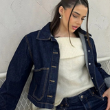 Dames-Denim-Set – Cropped Jeansjack & High-Waist Minirok met Omslag