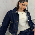 Dames-Denim-Set – Cropped Jeansjack & High-Waist Minirok met Omslag