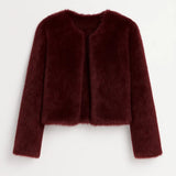 Elegante Korte Teddy Jas met Ronde Hals en Zachte Afwerking