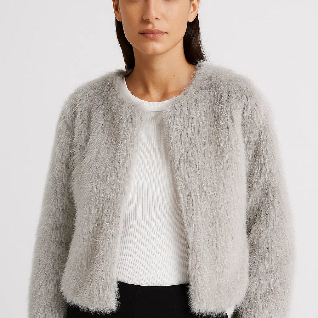 Elegante Korte Teddy Jas met Ronde Hals en Zachte Afwerking