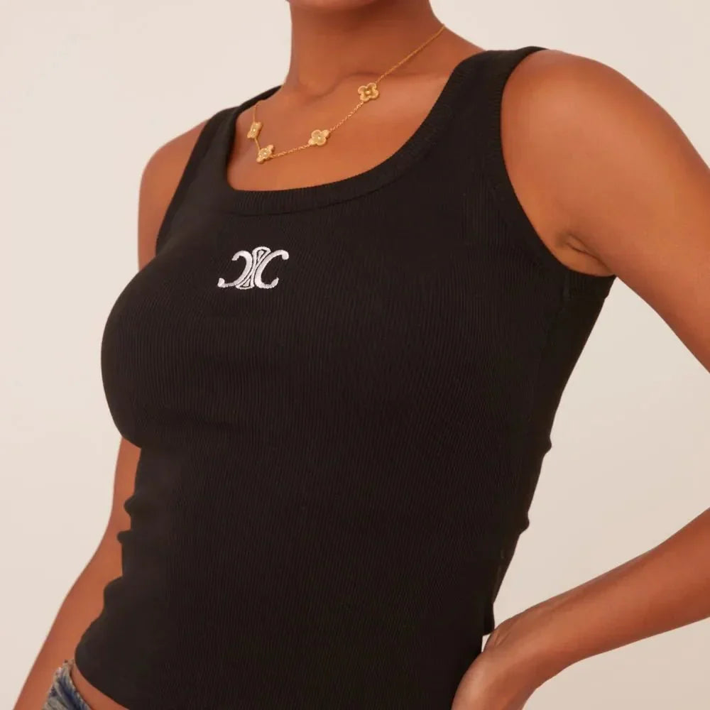 Mara | Geribd Tanktop met Borduurwerk