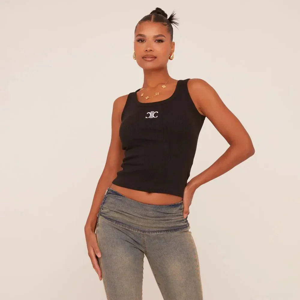 Mara | Geribd Tanktop met Borduurwerk
