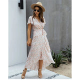 Gebloemd Wikkeljurk met V-hals & Ruffles – Zomerachtig & Elegant