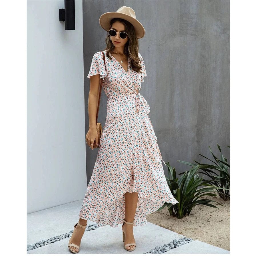 Gebloemd Wikkeljurk met V-hals & Ruffles – Zomerachtig & Elegant