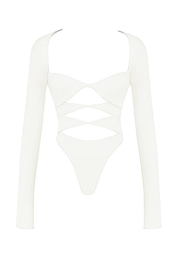 Margot | Chic Witte Uitsnijding Lange Mouw Crop Top voor Trendy Vrouwen
