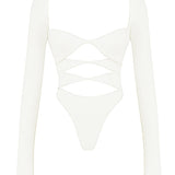 Margot | Chic Witte Uitsnijding Lange Mouw Crop Top voor Trendy Vrouwen