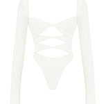 Margot | Chic Witte Uitsnijding Lange Mouw Crop Top voor Trendy Vrouwen