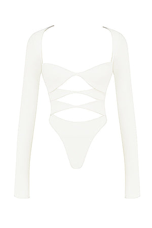 Margot | Chic Witte Uitsnijding Lange Mouw Crop Top voor Trendy Vrouwen
