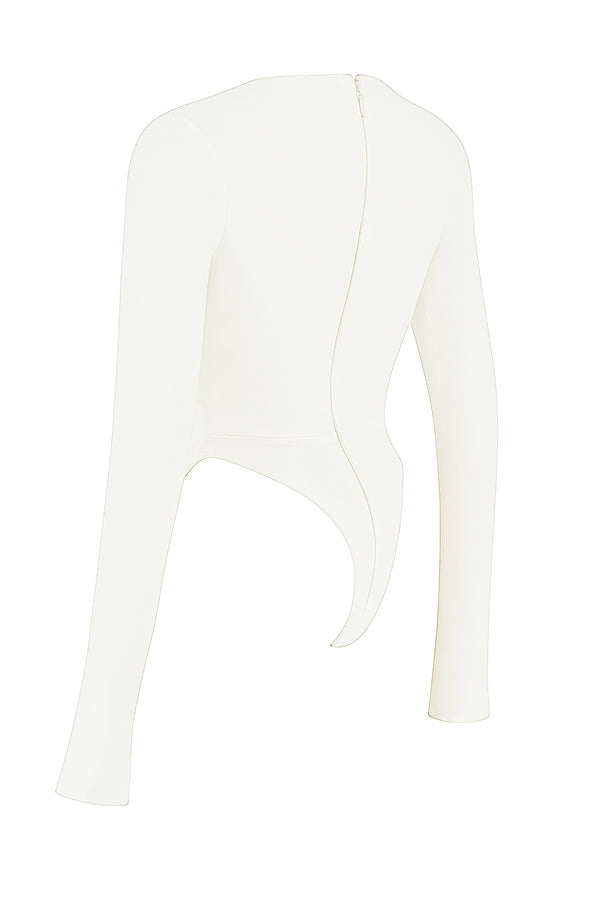 Margot | Chic Witte Uitsnijding Lange Mouw Crop Top voor Trendy Vrouwen