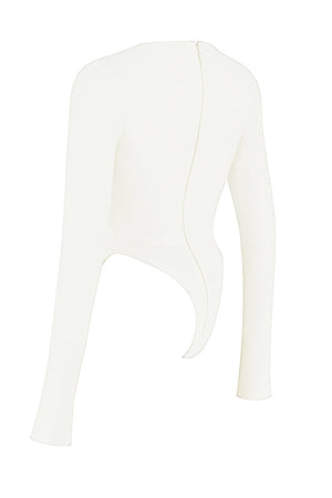 Margot | Chic Witte Uitsnijding Lange Mouw Crop Top voor Trendy Vrouwen
