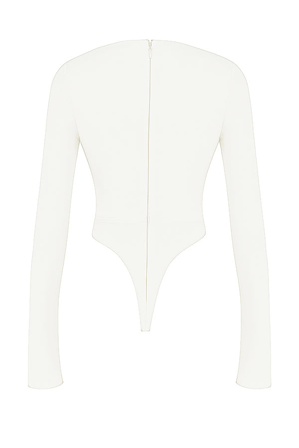 Margot | Chic Witte Uitsnijding Lange Mouw Crop Top voor Trendy Vrouwen