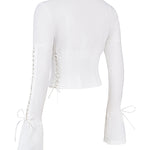 Annalena | Trendy Witte Lange Mouwen Corset Top met Vetersluiting