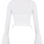 Annalena | Trendy Witte Lange Mouwen Corset Top met Vetersluiting