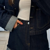 Dames-Denim-Set – Cropped Jeansjack & High-Waist Minirok met Omslag