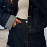 Dames-Denim-Set – Cropped Jeansjack & High-Waist Minirok met Omslag