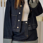 Dames-Denim-Set – Cropped Jeansjack & High-Waist Minirok met Omslag