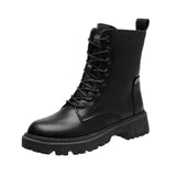 Lia | Zwarte leren gevoerde veterschoenen met profielzool