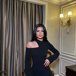 Lena | Zwarte One-Shoulder Bodycon Minidress met asymmetrische uitsnede