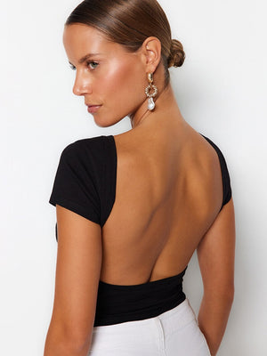 Paula | Zwart Rugloos Top