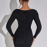 Lana | Bodycon-Mini-jurk met Lange Mouwen en Fijne Glitters