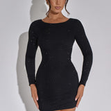 Lana | Bodycon-Mini-jurk met Lange Mouwen en Fijne Glitters