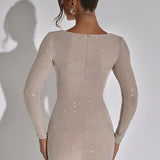 Lana | Bodycon-Mini-jurk met Lange Mouwen en Fijne Glitters