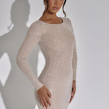 Lana | Bodycon-Mini-jurk met Lange Mouwen en Fijne Glitters