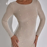 Lana | Bodycon-Mini-jurk met Lange Mouwen en Fijne Glitters