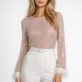 Glitter Top met Lange Mouwen en Elegante Afwerking