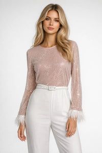 Glitter Top met Lange Mouwen en Elegante Afwerking