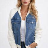 Denim Jas met Contrastmouwen en Casual Pasvorm